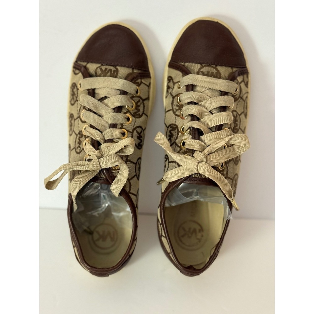 Michael Kors Sneakers Women's Size 6M Logo Brown Tan Textile/Leather Trim